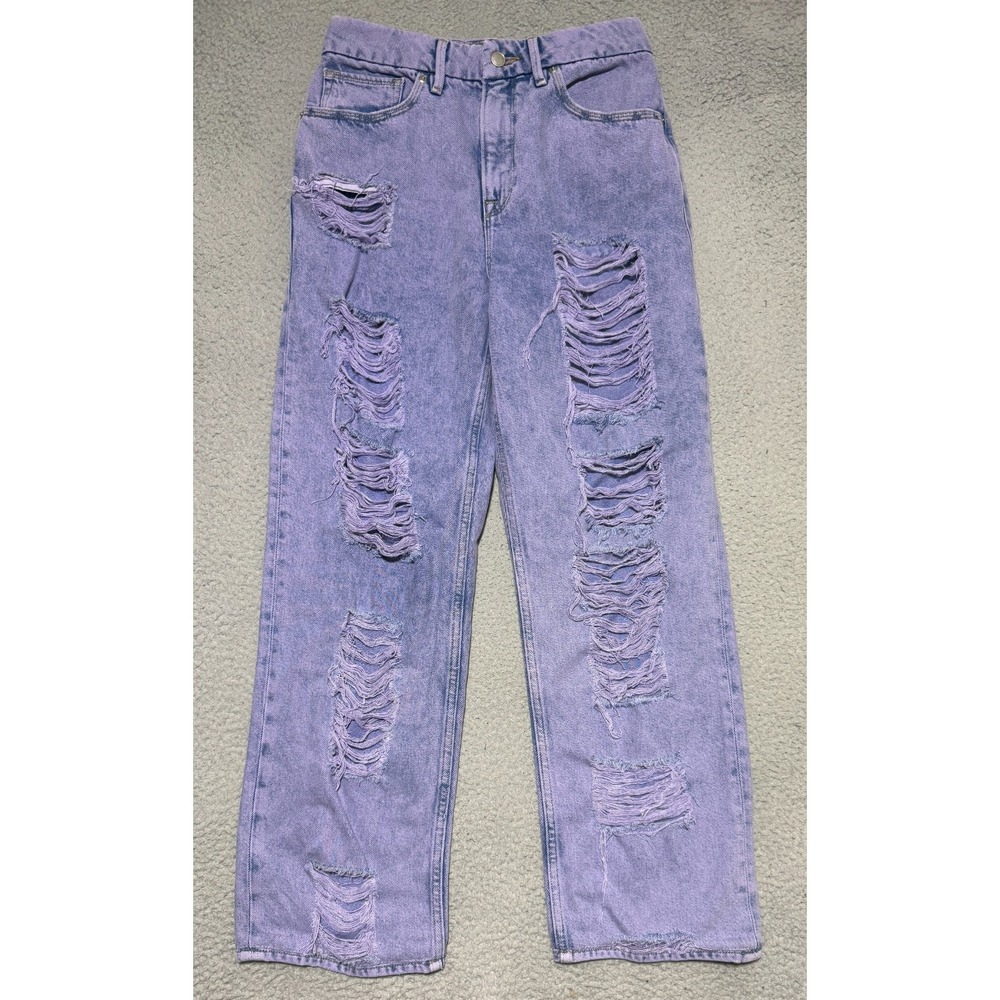 Good American Good 90's Wide leg Jeans Distressed Purple Haze Womens 28 x 27
